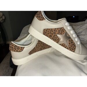 art class Girls Big Kids' Kaitlyn Leopard Brown Beige Court Sneakers Shoes Sz 4